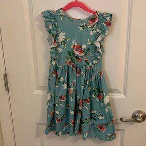 Bailey’s Blossoms Floral Kids Dress in Blue and Red